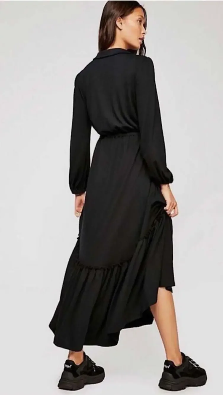 Free People FP Beach Black V-Neck Ruffle Hem Maxi Dress Size XS